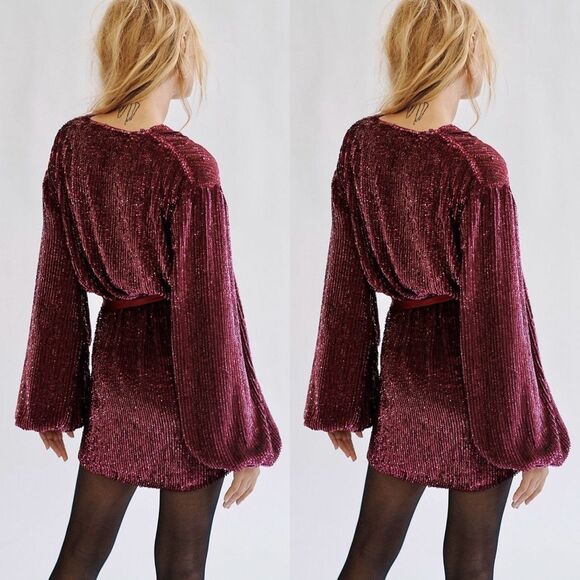 Free People Annmarie Sequins Mini Dress Kimono - Picture 3 of 4